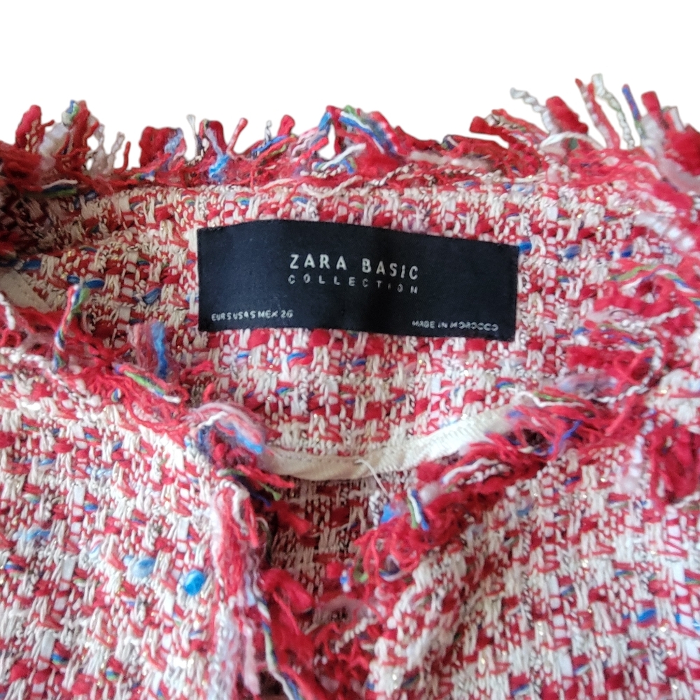 Zara Basic Collection Red Tweed Blazer Jacket Siz… - image 5
